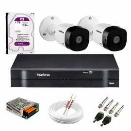 Kit 2 C�meras de Seguran�a Full HD 1080p VHD 1220 B G6 + DVR Intelbras MHDX 1104 de 4 Canais 1080p Lite + Acess�rios