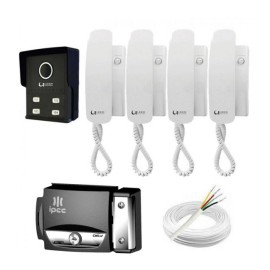 Kit Porteiro Eletr�nico Completo 4 Pontos Lider + 4 Monofones + Fechadura + Cabo + Fonte   28453
