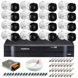   Kit 16 C�meras Intelbras VHL 1220 B Full HD 1080 Lite + DVR Intelbras - C�meras com 20m Infravermelho de Vis�o Noturna + Fonte, Cabos e Acess�rios