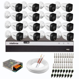 Kit 16 C�meras de Seguran�a VHD 1220 B Full Color de Alta Defini��o Full HD 1080p + DVR Intelbras Full HD MHDX 3116 de 16 Canais + Acess�rios