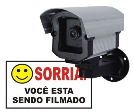 C�mera Falsa Alum�nio Anodizado c/ LED + Placa "Sorria"