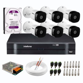 Kit 6 C�meras de Seguran�a Full HD 1080p VHD 1220 B G6 + DVR Intelbras MHDX 1108 de 8 Canais 1080p Lite + Acess�rios