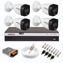 Kit 4 C�meras de Seguran�a VHD 1220 B Full Color de Alta Defini��o Full HD 1080p + DVR Intelbras Full HD MHDX 3108 de 08 Canais + Acess�rios